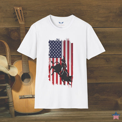 American Flag Bull Riding T-Shirt