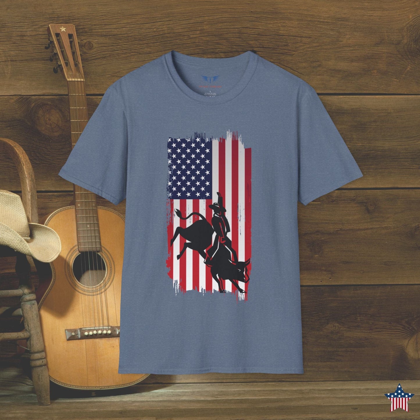 American Flag Bull Riding T-Shirt