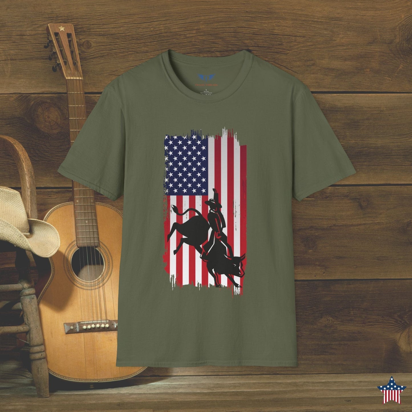 American Flag Bull Riding T-Shirt