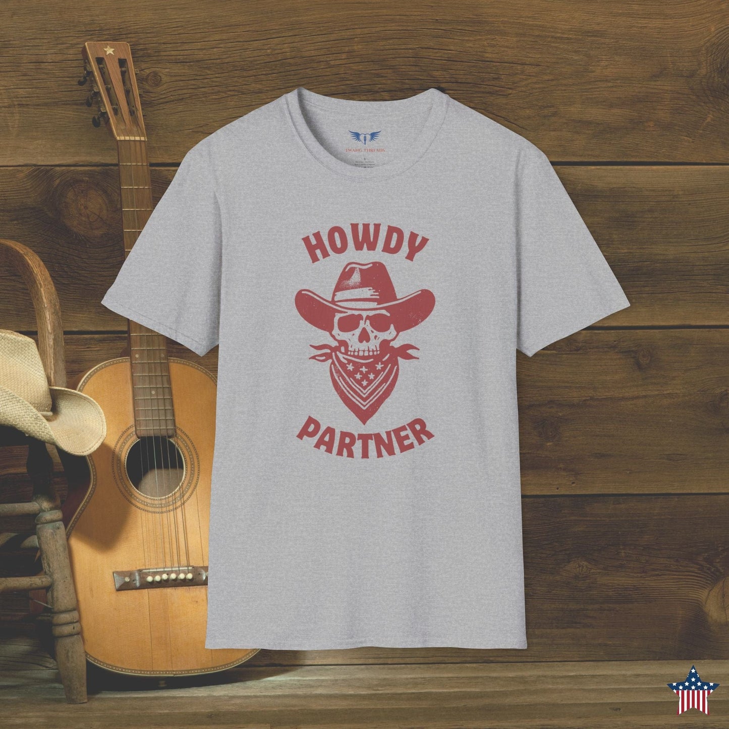 Howdy Partner Skull Western Cowboy T-Shirt