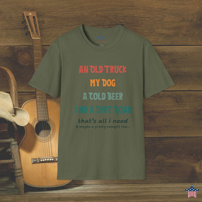 Old Truck, Cold Beer, & a Dirt Road T-Shirt