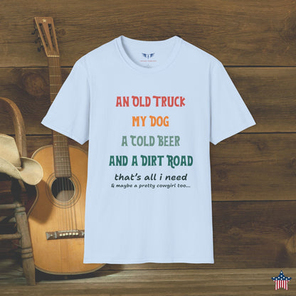 Old Truck, Cold Beer, & a Dirt Road T-Shirt