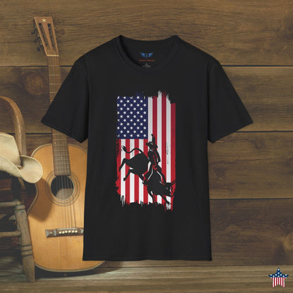 American Flag Bull Riding T-Shirt