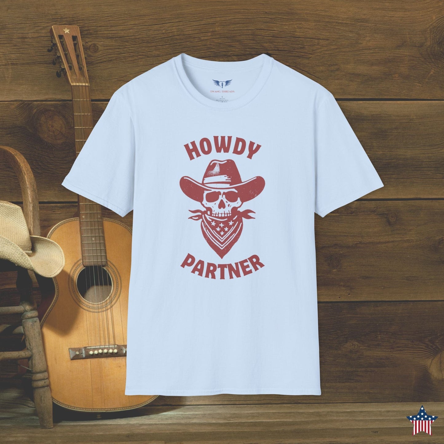 Howdy Partner Skull Western Cowboy T-Shirt