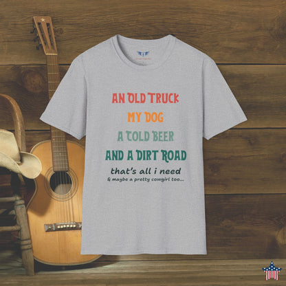 Old Truck, Cold Beer, & a Dirt Road T-Shirt