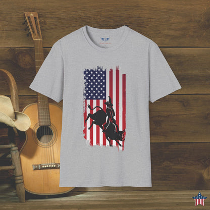 American Flag Bull Riding T-Shirt